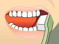 Toothbrush placed at a 45-degree angle to the gum